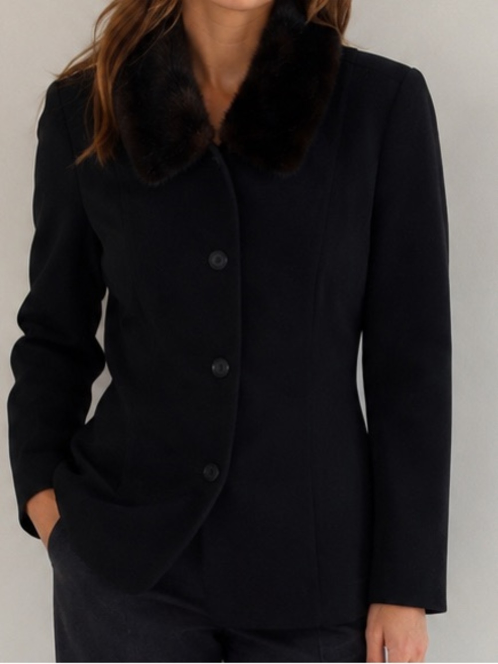 Jaclyn Smith Classic Black Faux Fur Collar Blazer Jacket Size 8